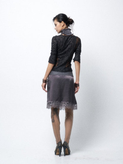 Studded Satin Lace Panelled Skirt【s0000016068】