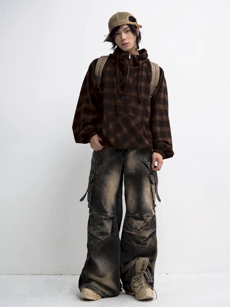 Button Folded Wide Leg Jeans【s0000011351】