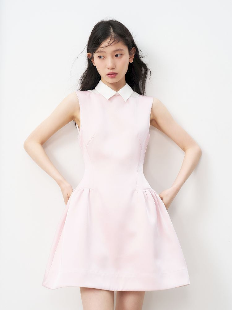 Pale Pink Glossy Satin Vest Dress【s0000011954】