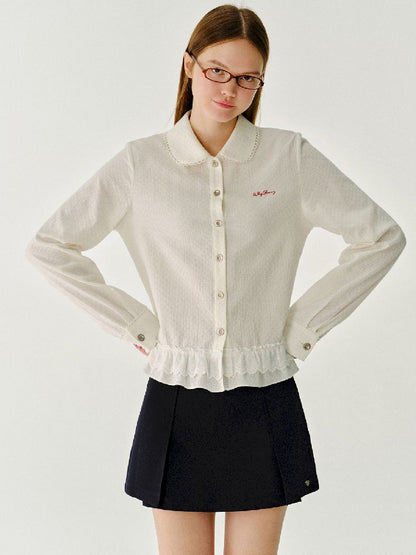 Doll Collar Solid Color Bow Flutter Shirt【s0000011963】