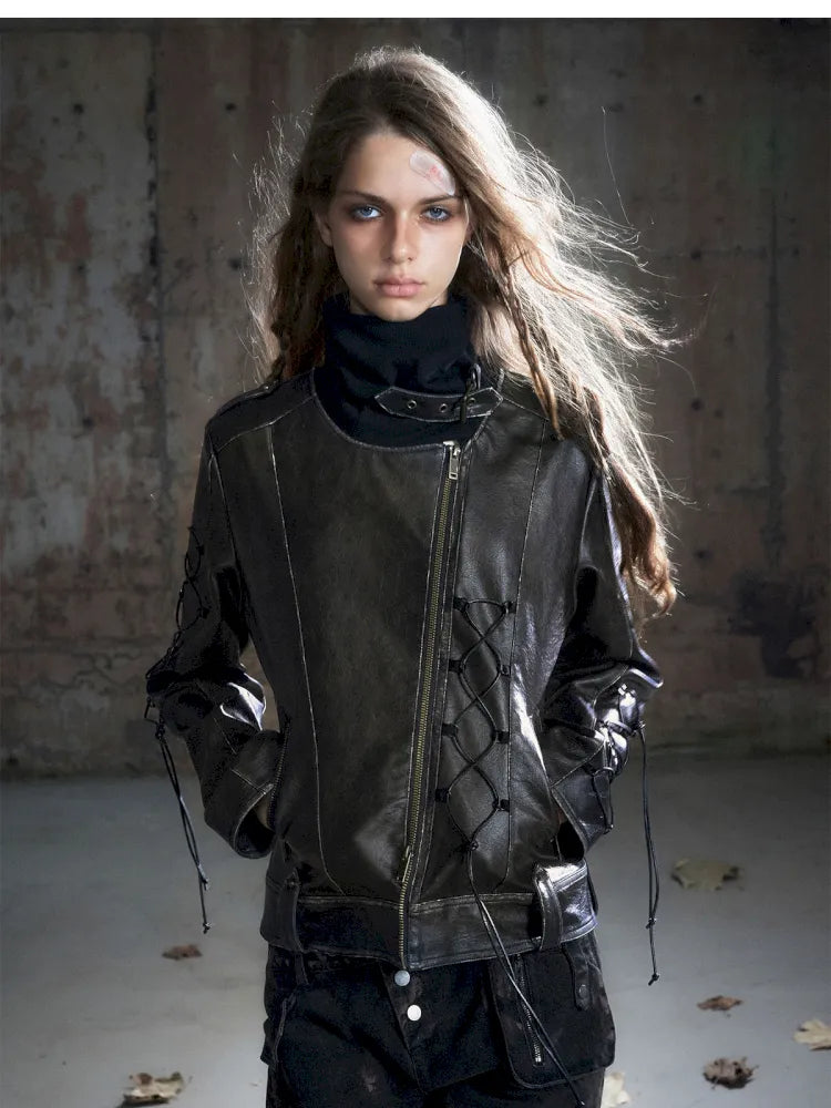 Strappy Slim-Fit Diagonal Zipper Coat【s0000013957】