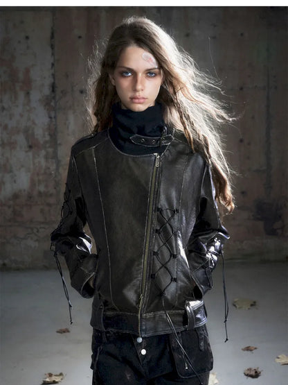 Strappy Slim-Fit Diagonal Zipper Coat【s0000013957】