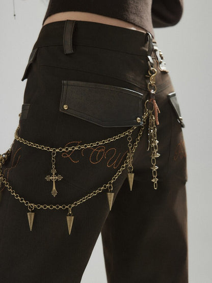 Coffee Low-Rise Leather Slacks【s0000015606】