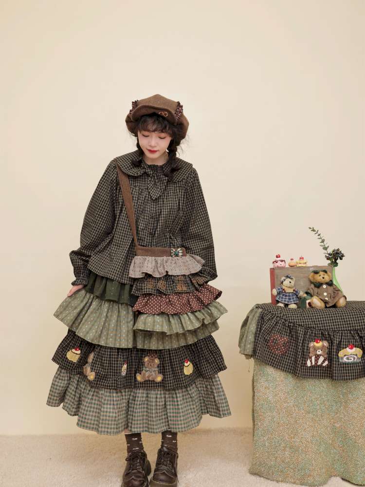 Vintage Girly Dark Green Plaid Shirt【s0000014842】
