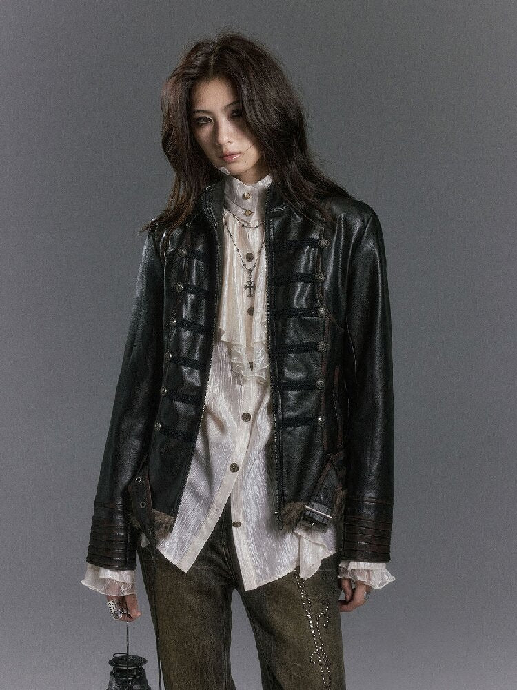 Napoleon Hooded Wool Collar Leather Coat【s0000019239】