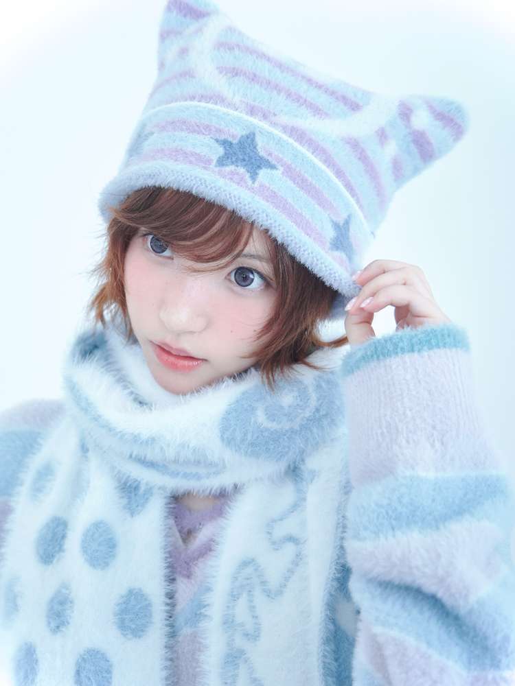 Blue White Polka Dot Mink Fringe Scarf【s0000014690】
