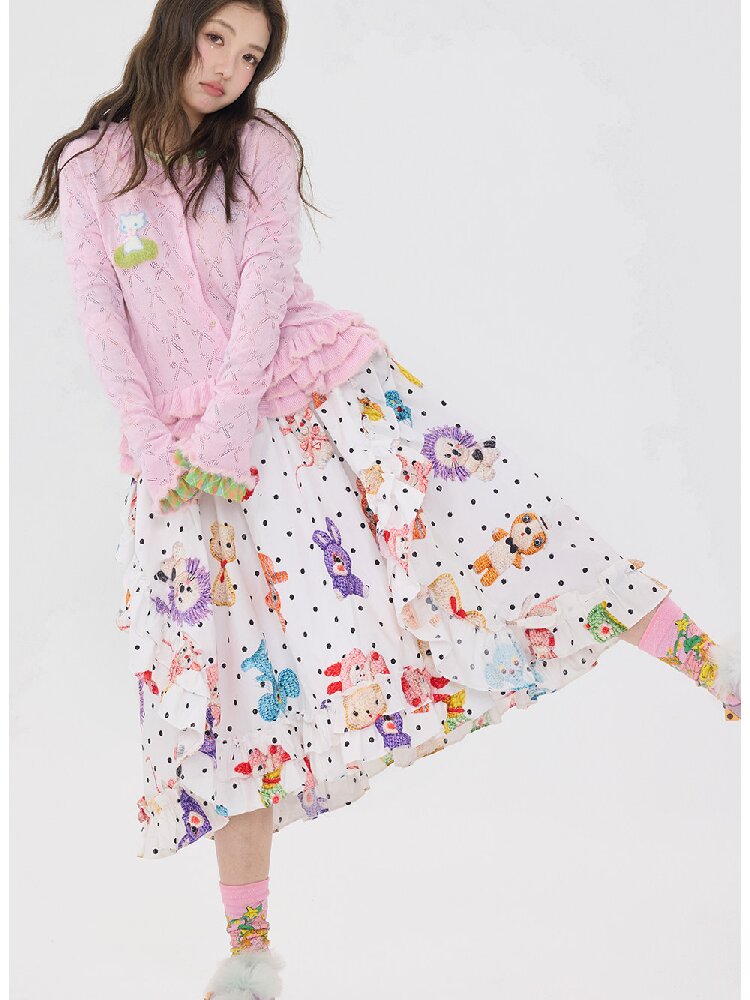 White Polka Dot Lace Cotton Skirt【s0000016195】