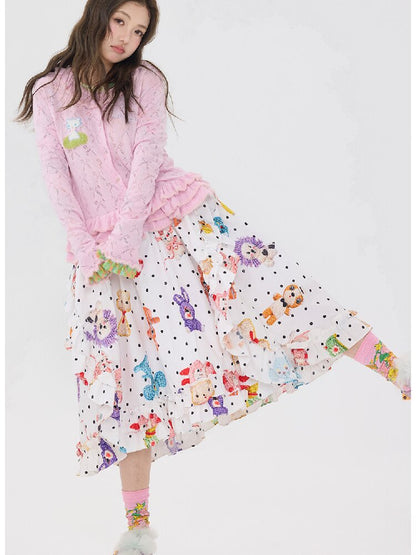 White Polka Dot Lace Cotton Skirt【s0000016195】