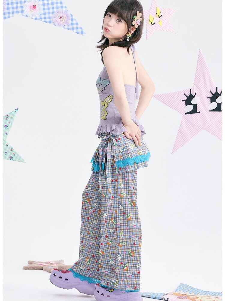 Taro Purple Ruffle Halter Overalls【s0000018372】