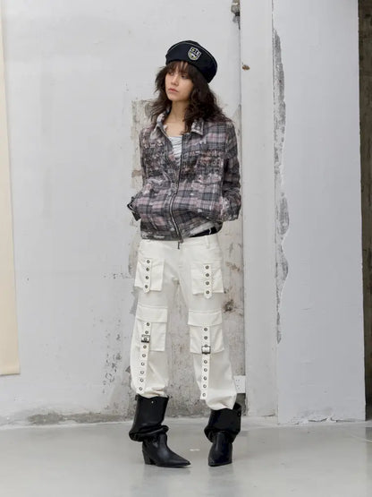 Distressed Plaid Denim Jacket【s0000014200】