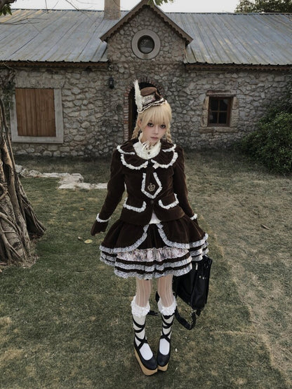 Vintage Brown Velvet Lace Blazer【s0000015616】