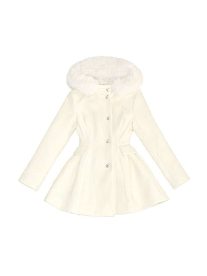 Hooded Large Fur Waist Woolen Coat【s0000015046】