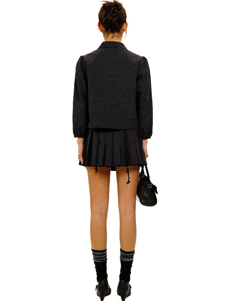 Wool Plaid Jacket Pleated Skirt【s0000017931】