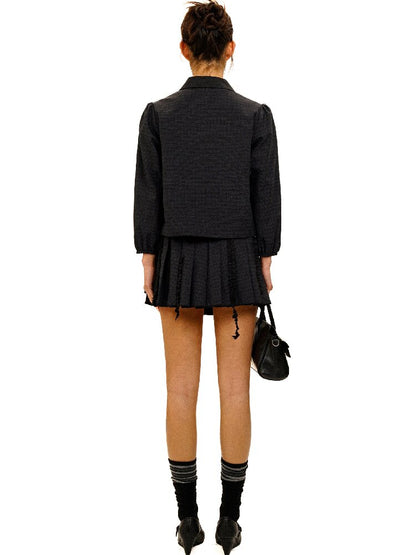 Wool Plaid Jacket Pleated Skirt【s0000017931】
