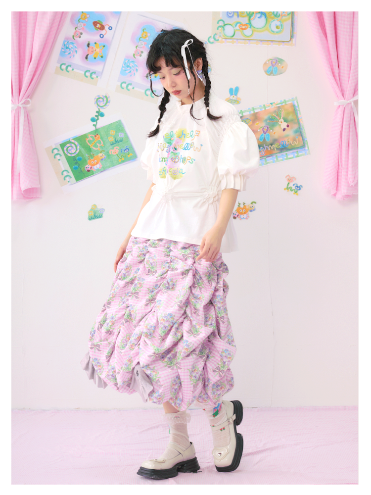 Multi Layered Pleated Metallic Bow Puffy Half Skirt【s0000009546】