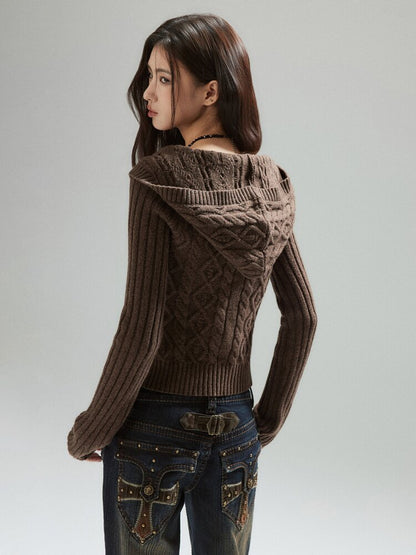 Coffee V-Neck Cropped Wool Sweater【s0000015597】