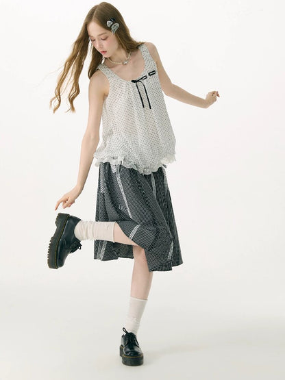 Retro Academy Plaid Polka Dot Skirt【s0000017154】