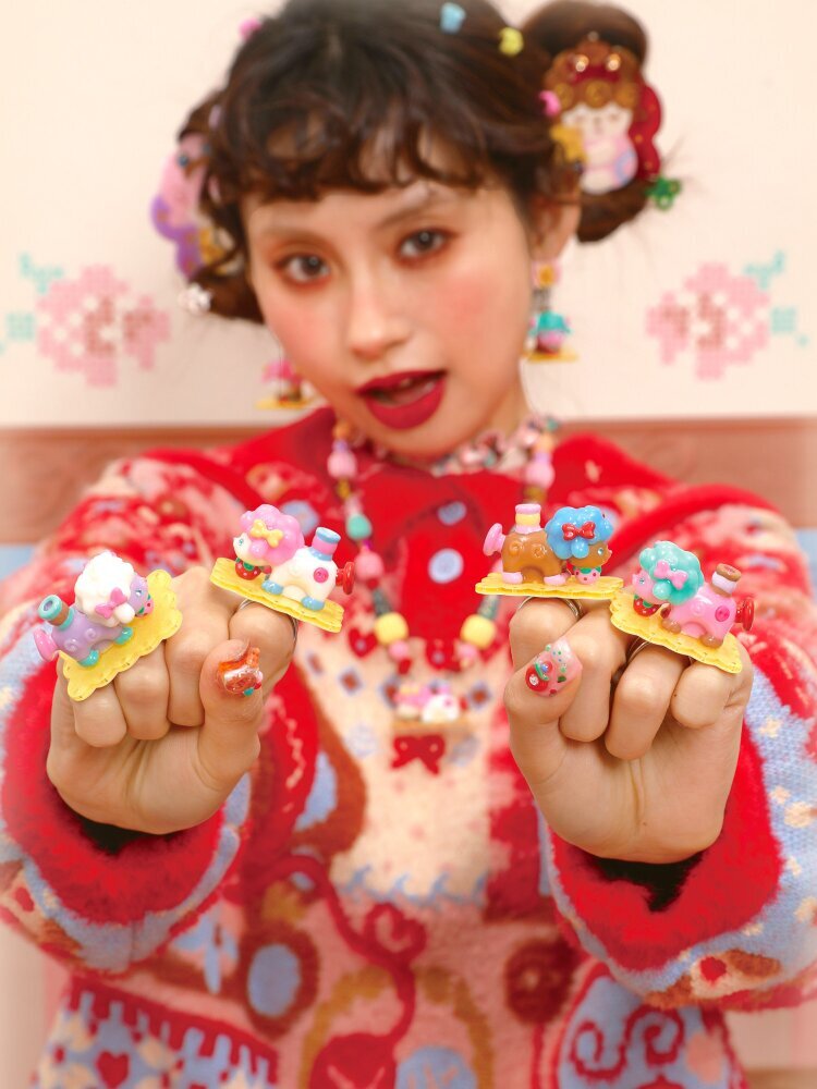 Vintage Lamb Resin Color Earrings【s0000015581】