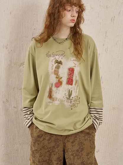 Patchwork Oversized Long-Sleeve T-Shirt【s0000014044】