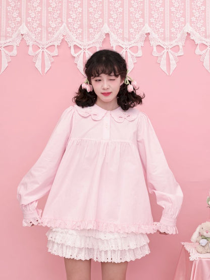 Doll Collar Zipper Neck Pink Lace Blouse【s0000013492】