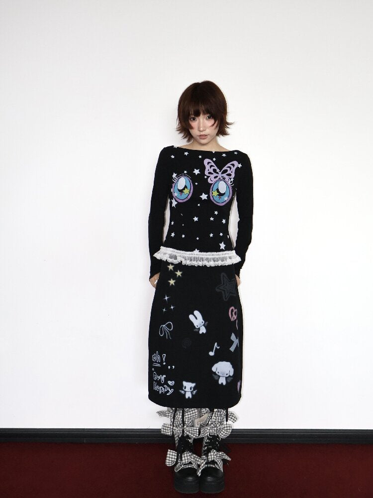Star Comic Eye Boat Neck Top【s0000018666】