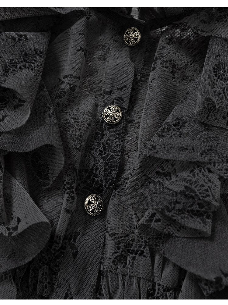 Ruffled Flocked Lace Stand Shirt【s0000016208】