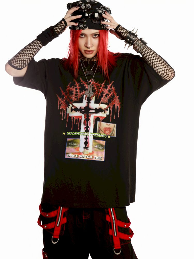 Subculture Print Unisex Loose T-shirt【s0000013600】