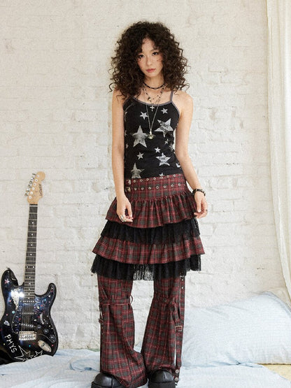 Plaid Cut Slightly Flared Fit Pants【s0000017898】