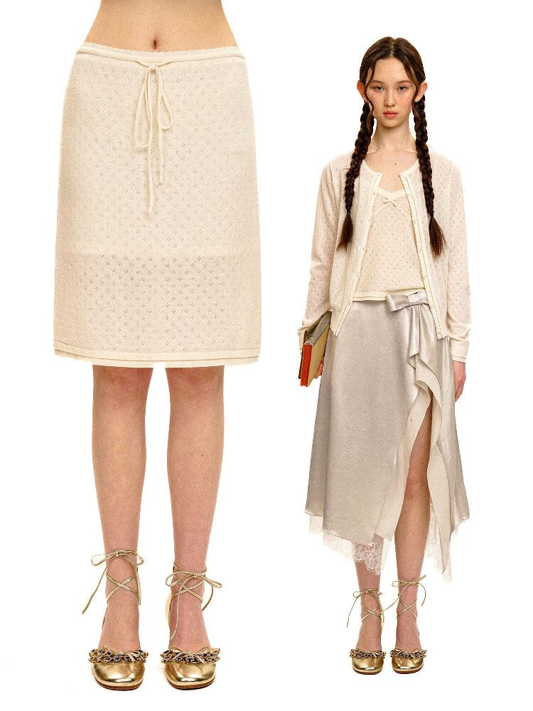 Breathable Lace Knit Top Skirt Set【s0000017442】