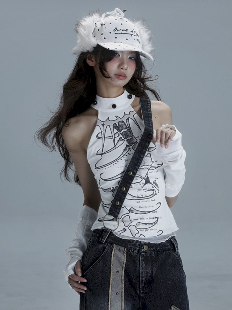 White Skinny Neck Tank Top【s0000013487】