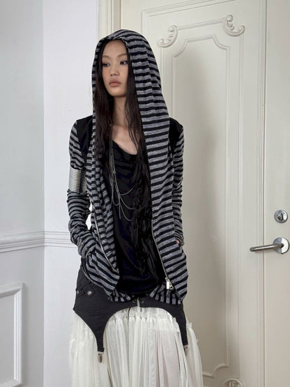 Patchwork Striped Hooded Pullover【s0000013900】