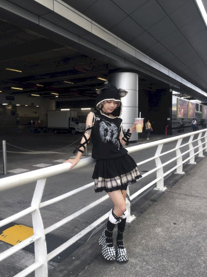 Cat Ear Hooded Skull Print Loose Dress【s0000012436】