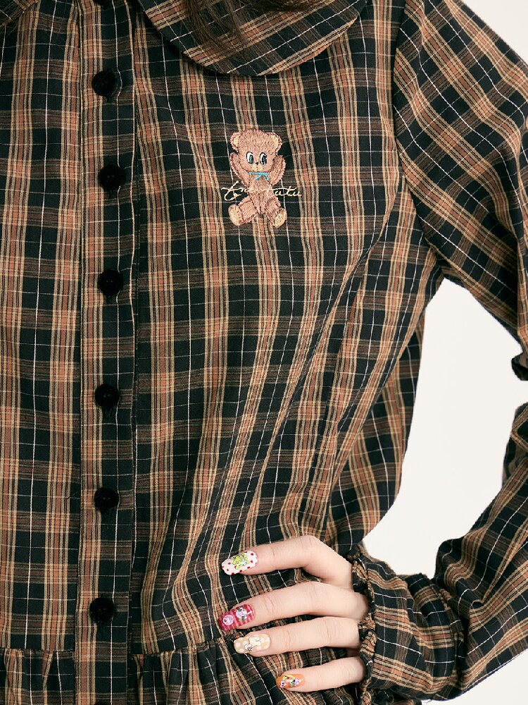 Plaid Embroidered Ruffled Shirt【s0000018726】