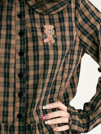Plaid Embroidered Ruffled Shirt【s0000018726】