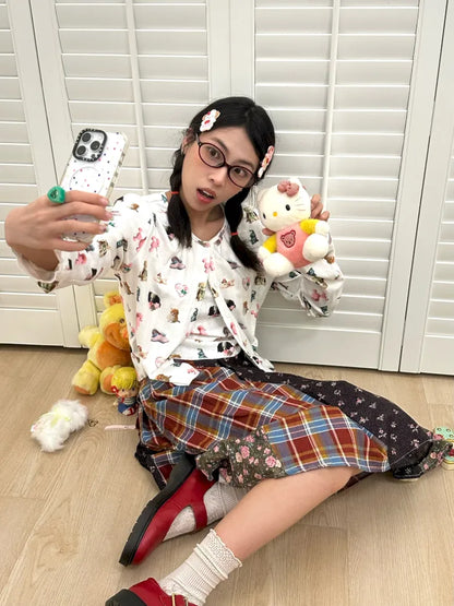 Plaid Floral Patchwork Pleated Skirt 【s0000013972】