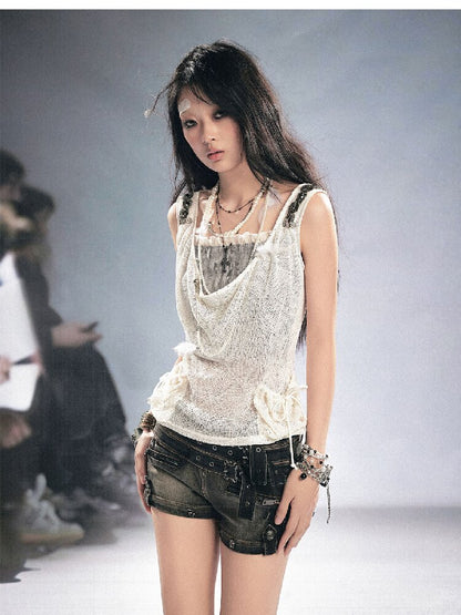 Sequin Studded Checkered Vest【s0000016216】