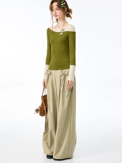 Soft Bow Drape Casual Wide Pants【s0000017874】