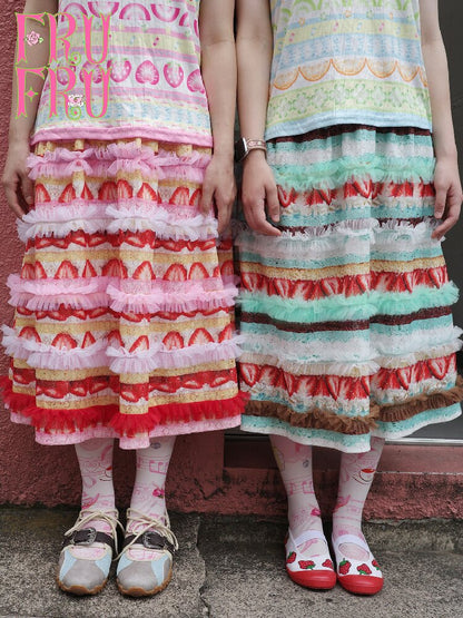 Cake Print Lace Midi Skirt【s0000017763】