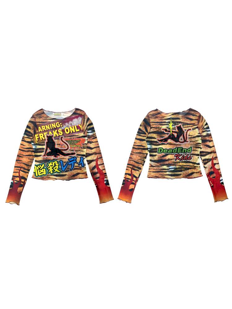 Y2K Millennium Print Long Sleeve Mesh Top【s0000014915】