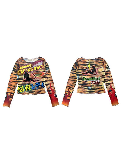 Y2K Millennium Print Long Sleeve Mesh Top【s0000014915】