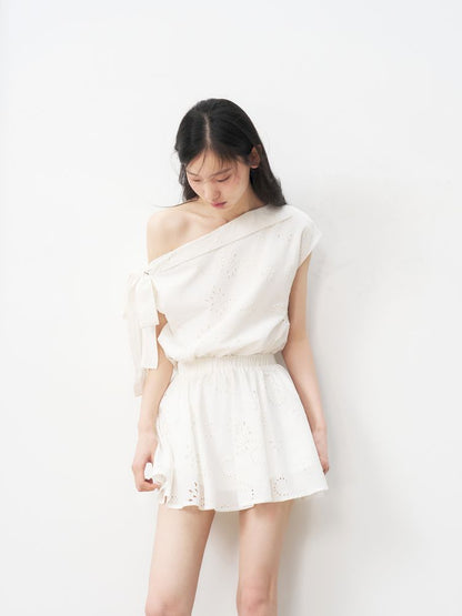 French Hollow Flower Slant Shoulder Dress【s0000013236】