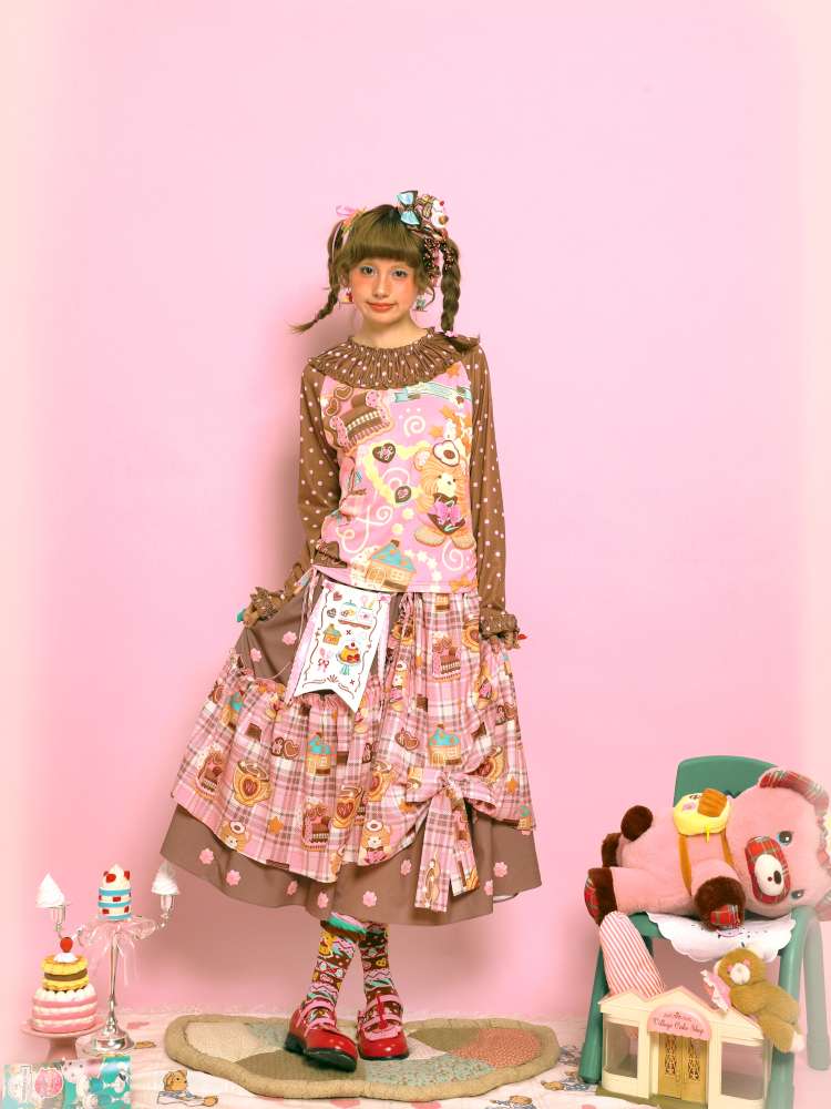 Embroidered Patch Design Bow Elastic Waist Skirt【s0000014515】