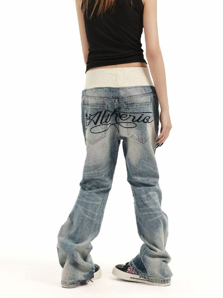 Patchwork Studded Straight Jeans【s0000018362】
