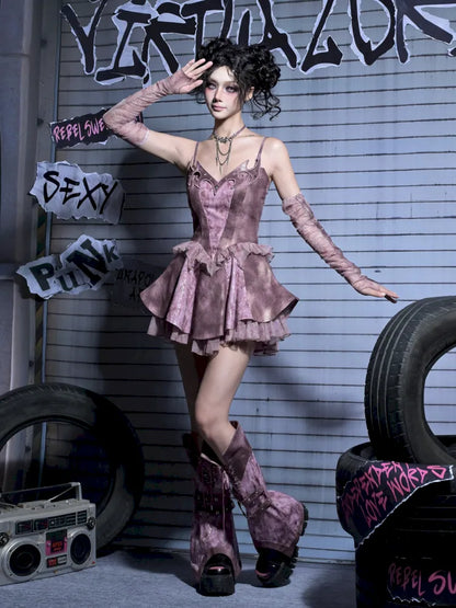 Embroidered Sequins Denim Girl Punk Style Slip Dress【s0000014023】