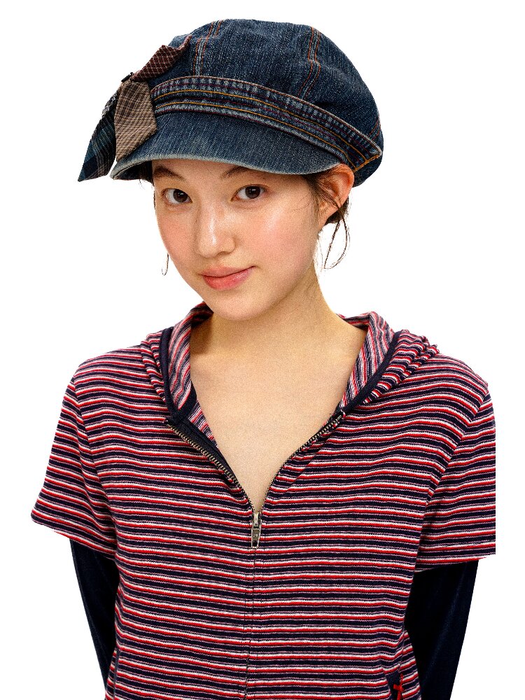 Big Bow Check Panelled Denim Hat【s0000016126】