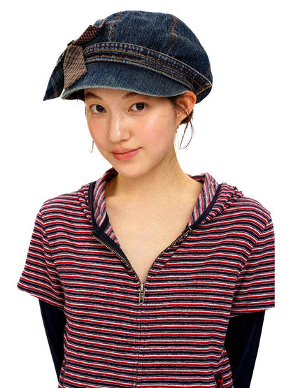 Big Bow Check Panelled Denim Hat【s0000016126】