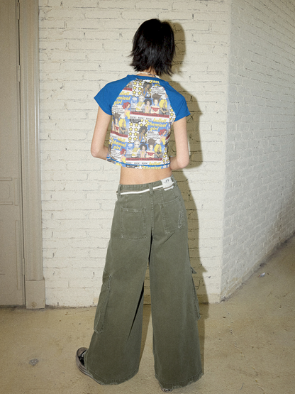 Manga Full Print Short Plunging Short Sleeve T-Shirt【s0000012433】