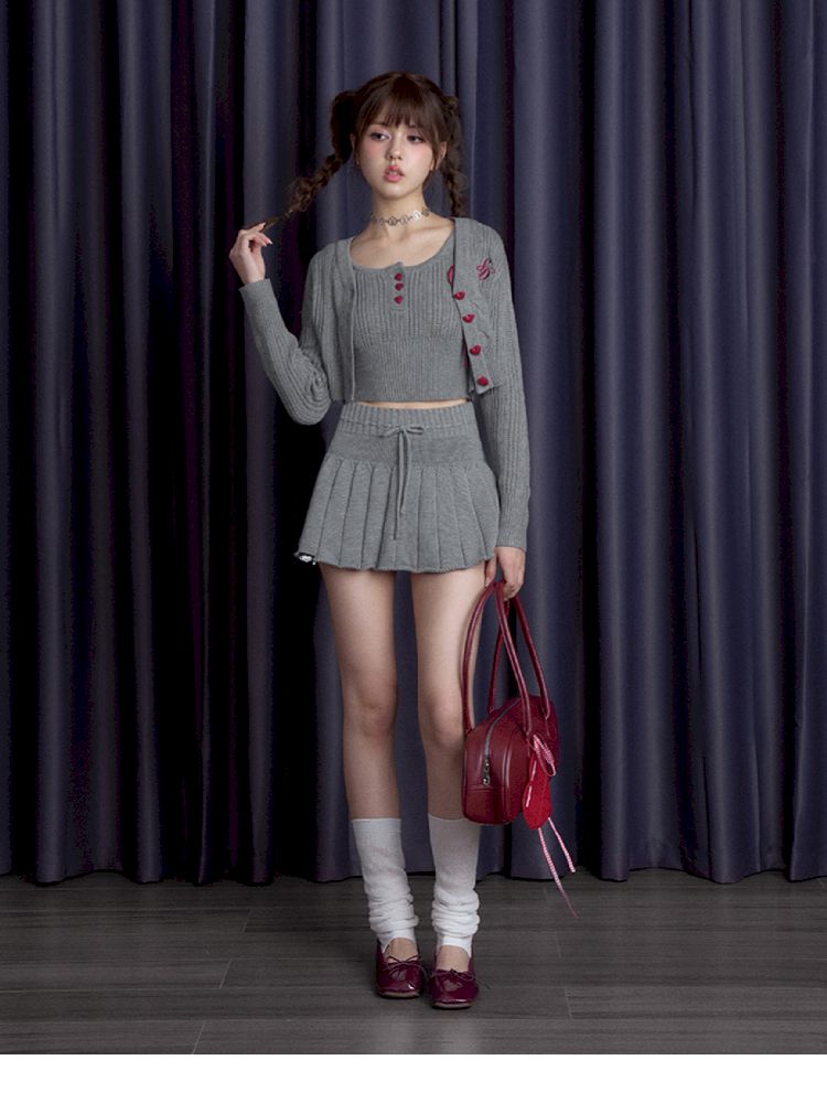 Knitted camisole cardigan skirt set【s0000010119】