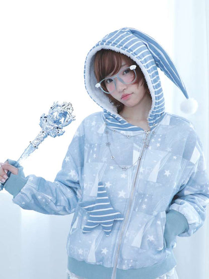 Ghost Horse Star Print Diagonal Zip Jacket【s0000014691】