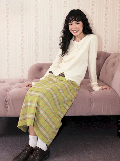 Retro Versatile Wool Plaid Long Skirt【s0000013993】